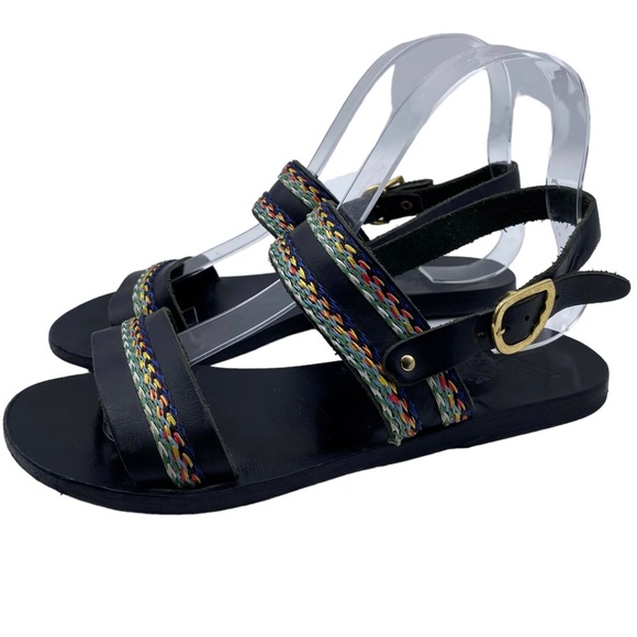 Ancient Greek Sandals Shoes - Ancient Greek Sandals Dinami Black Leather Handmade Size 6